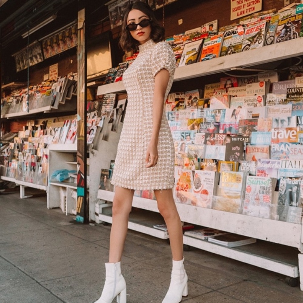 Metallic tweed dress